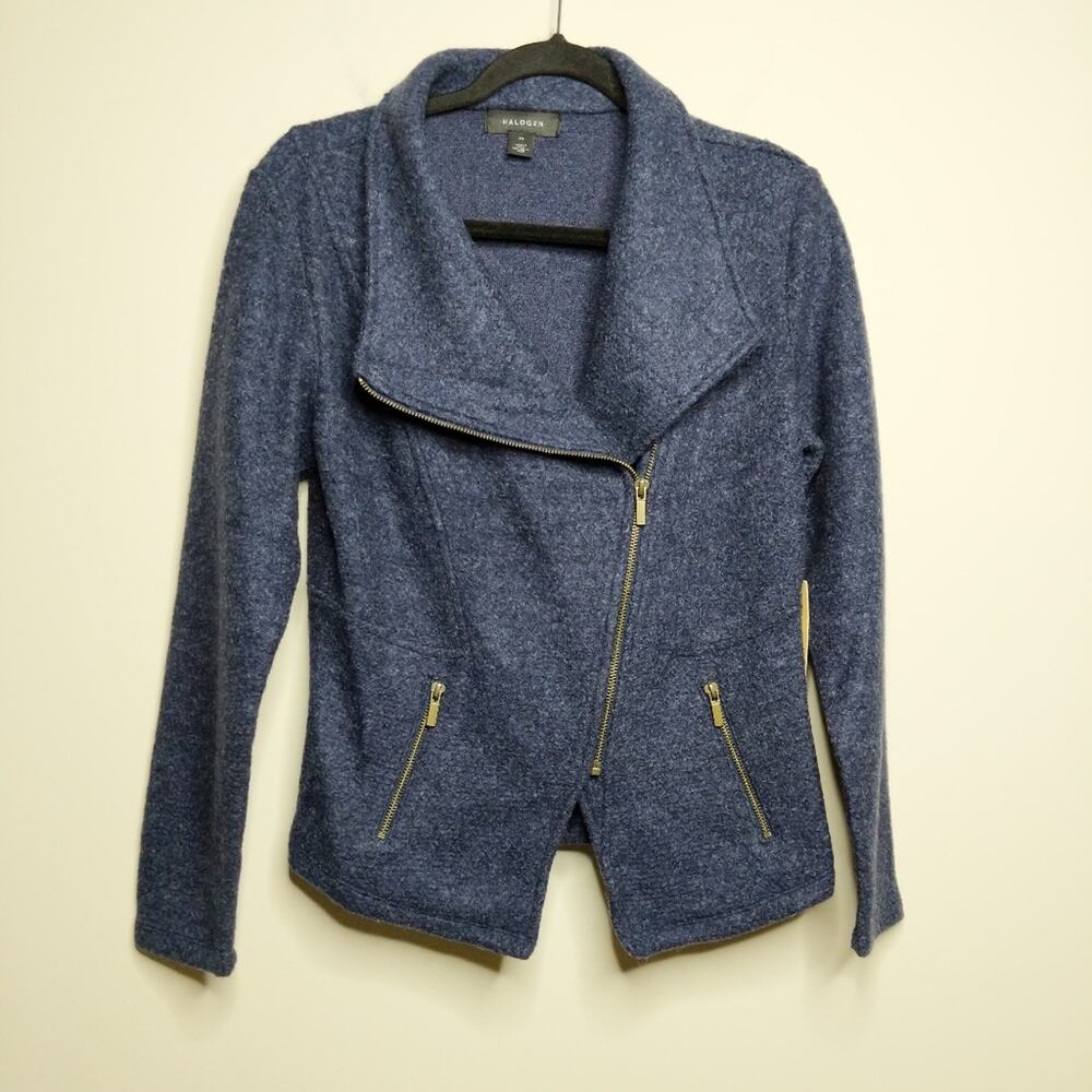 Halogen (Nordstrom) Knit Moto Jacket Asymmetrical Funnel Neck M New